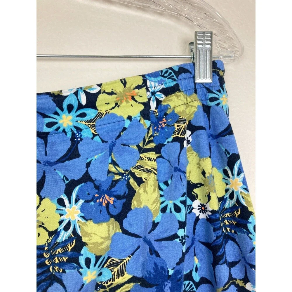 Christopher & Banks Midi Wrap Skirt Size 8 Blue Green Floral Cotton